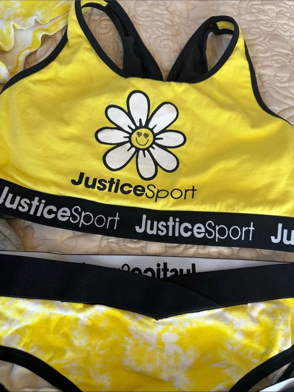Justice Girls' Yellow Daisy Sport Bra and Assorted Bottoms Set